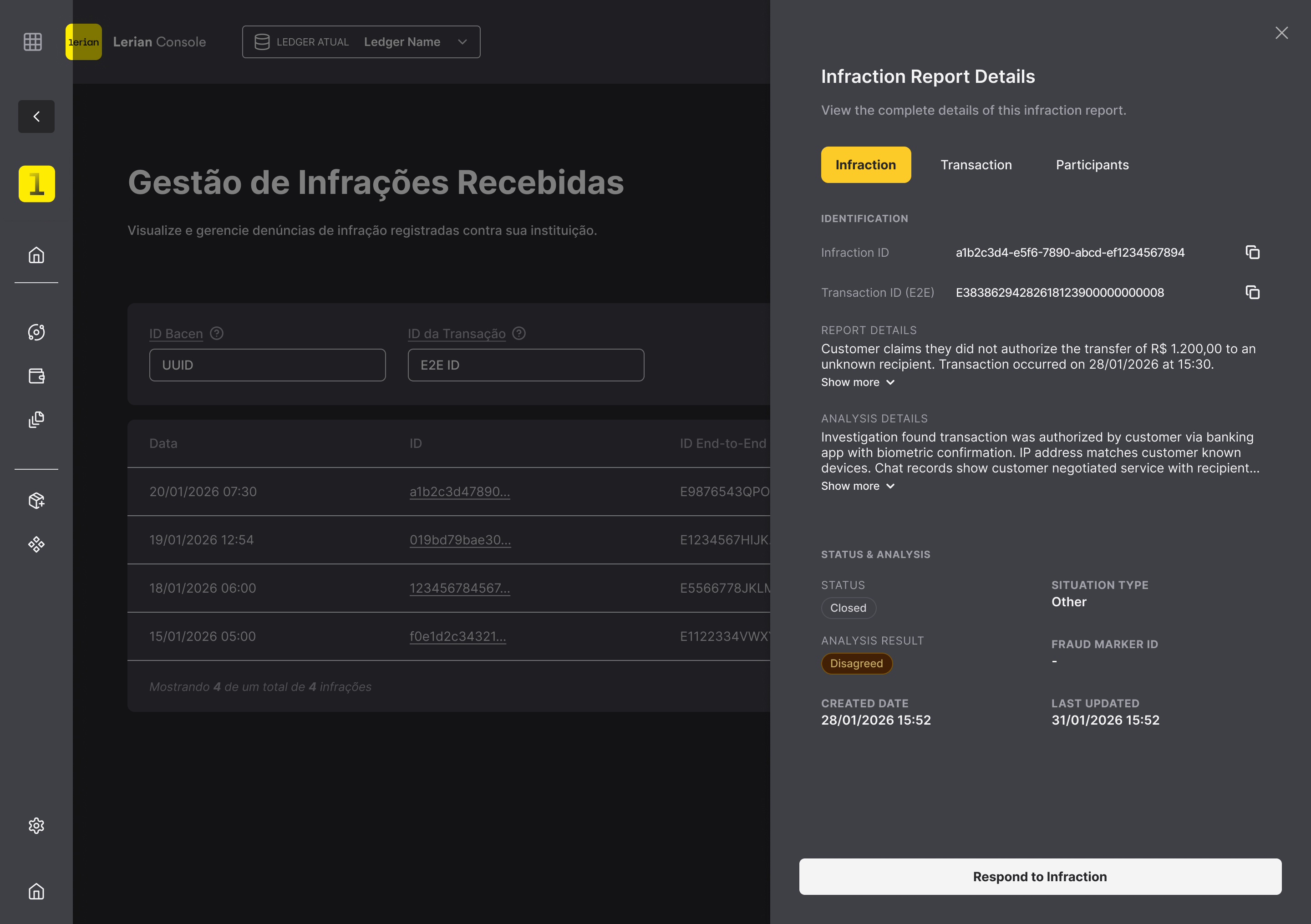 Gestão de Infrações do Pix — dark mode